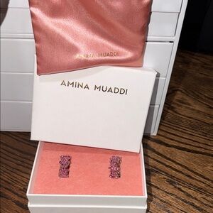 Amina Muaddi Pink Sparkling Earrings